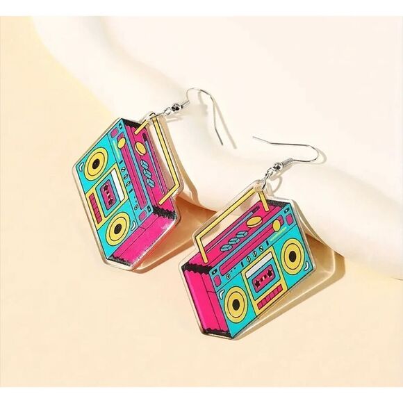 Art Deco Boom Box Earrings - Picture 3 of 5